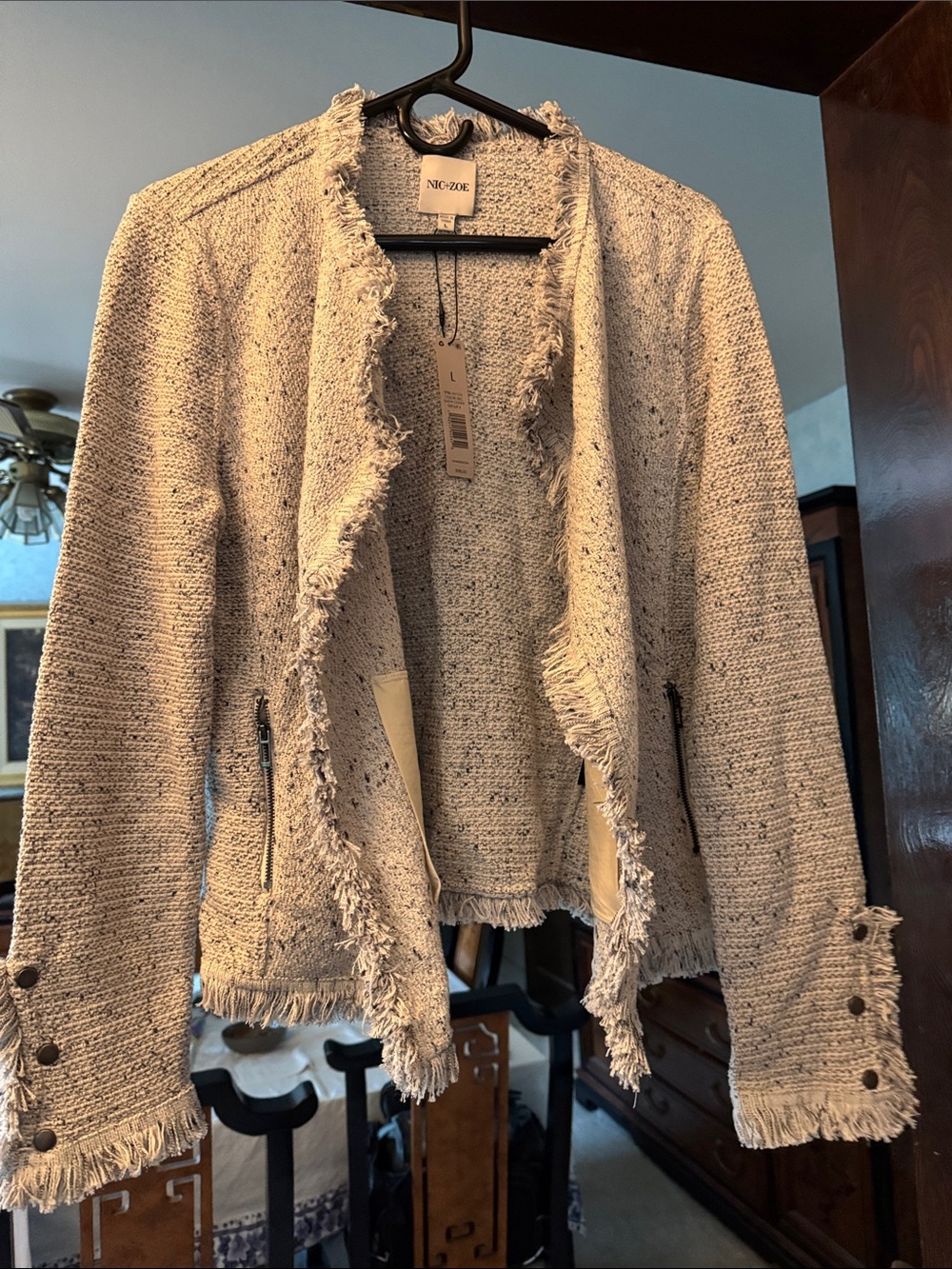 NIC+ZOE Cream Fringe Open-Front Cardigan